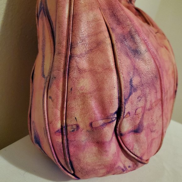 Leather shoulder bag hobo Purse Handbag boho dyed blue pink purple barbie tiedye - Picture 5 of 8